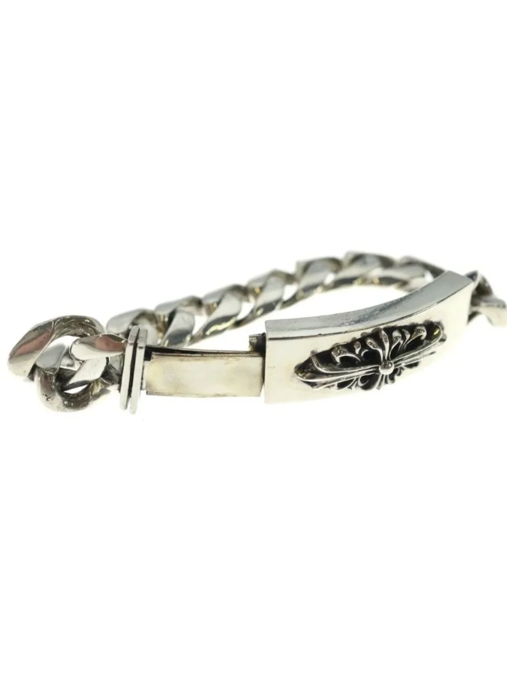 Chrome Hearts ID Floral Cross ID Classic Link Bracelet Silver